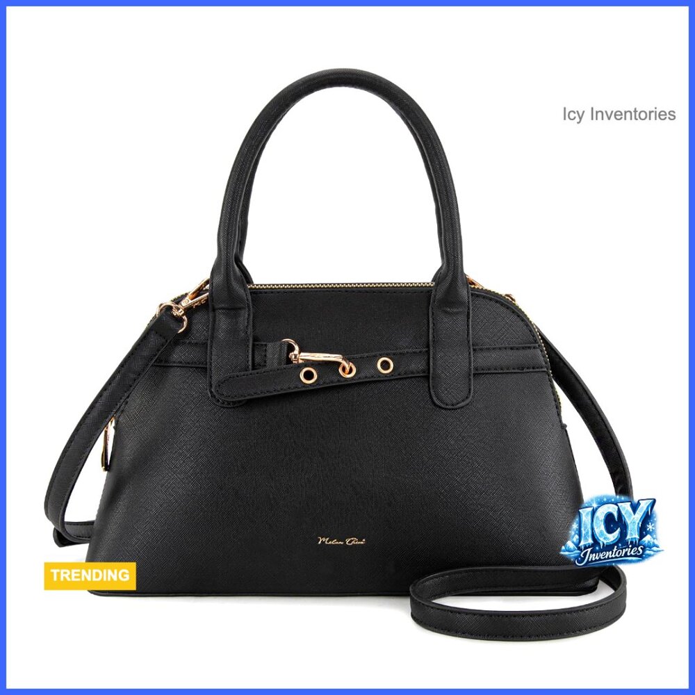 Textured Polyurethane Dome Satchel with Detachable Crossbody Strap
